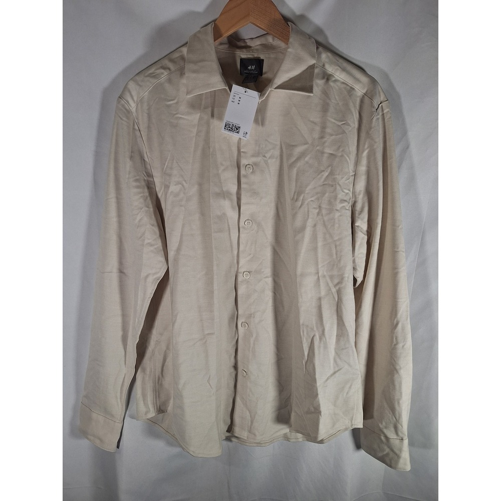 HM Mens Regular Fit Long Sleeve Button Down Shirt Beige Tan NWT Size M